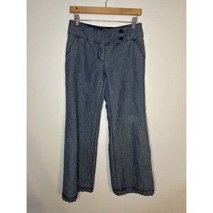 Anthropologie Cartonnier Linen Blend Pants Mid Rise Blue Sz 4